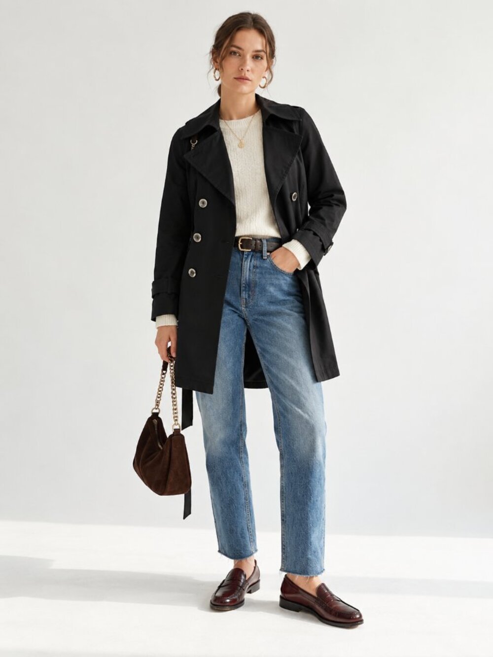 Michael Kors Black Double Breasted Belted Trench Coat Jacket M